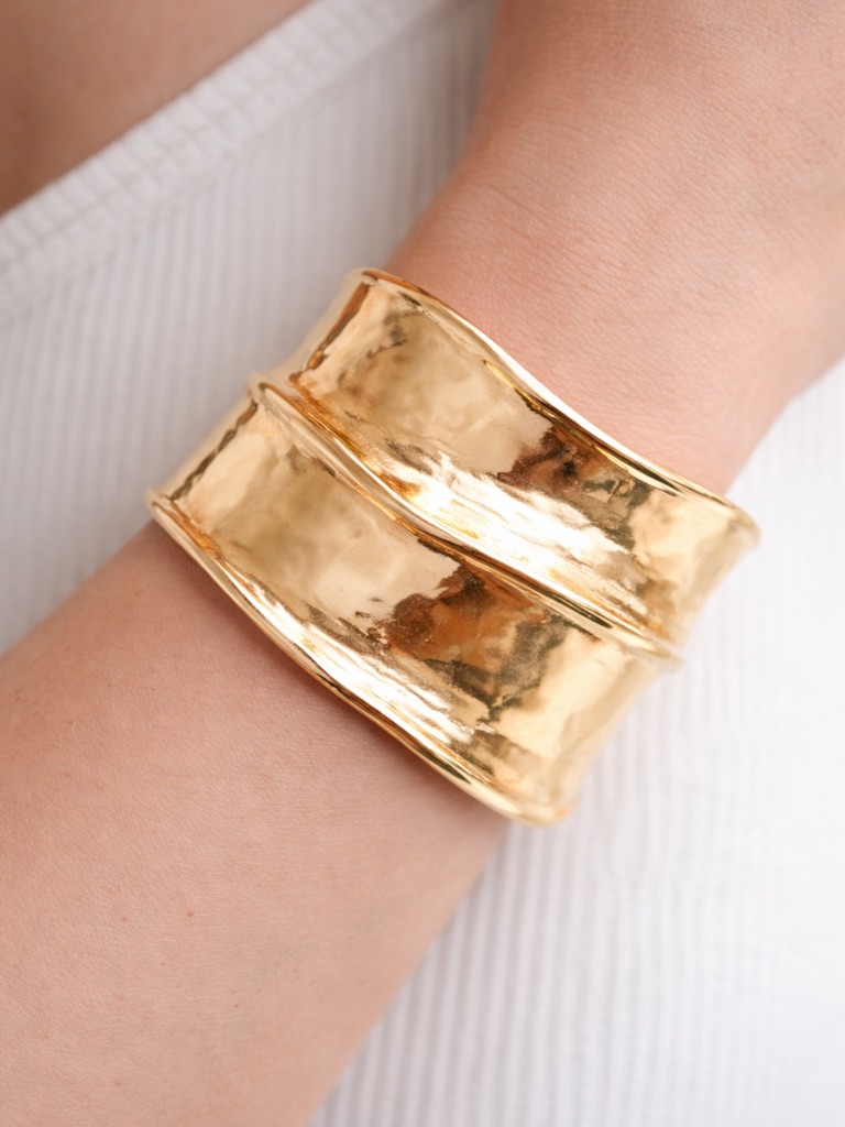 Wave Cuff Gold Plated Hammered Cuff Bracelet